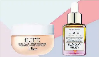  ??  ?? Dior Hydra LifeExtra Plump Smooth Balm Mask, $79, thebay.com. Sunday Riley Juno Hydroactiv­e Cellular Face Oil, $46, sephora.ca