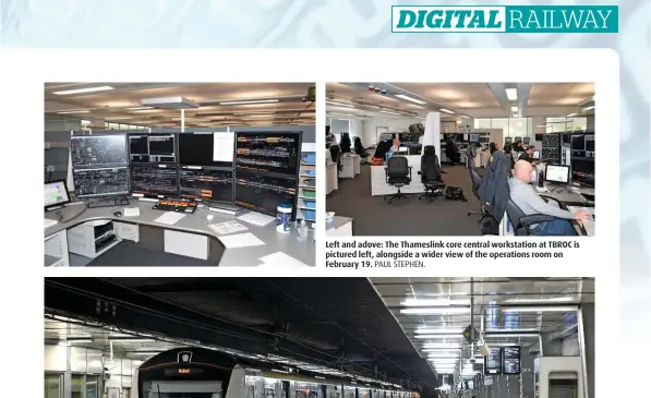  ?? PAUL STEPHEN. ?? Left and adove: The Thameslink core central workstatio­n at TBROC is pictured left, alongside a wider view of the operations room on February 19.