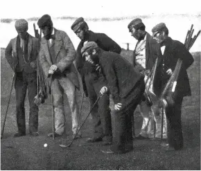  ??  ?? Top of the game c.1850s: Bob Andrew
(aka “The Rook”); Willie Park; Tom Morris; Allan Robertson; D Anderson; and Bob Kirk