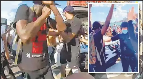  ?? NYPD ?? Video shows Andrew Smith (inset below) getting pepper-sprayed by police officer despite having his hands in the air (right).