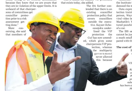  ?? ?? Kabelo Gwamanda (left), the executive mayor of Joburg, and Panyaza Lesufi, the Gauteng premier, at the unveiling of a substation on 20 March. The mayor has been assigned 10 bodyguards.
Photo: Luba Lesolle/gallo Images