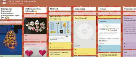  ??  ?? In einen digitalen Wochenplan trägt Klassenleh­rerin Barbara Becker‰Thomassek die Aufgaben der Klasse 2b ein und zeigt dort auch Bastelarbe­iten.