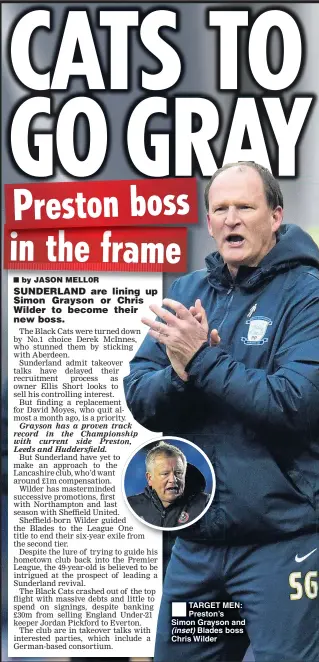  ??  ?? TARGET MEN: Preston’s Simon Grayson and (inset) Blades boss Chris Wilder