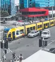  ??  ?? A car-tram crash outside the Southport RSL yesterday.