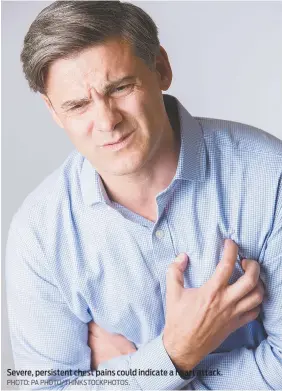  ?? PHOTO: PA PHOTO/THINKSTOCK­PHOTOS. ?? Severe, persistent chest pains could indicate a heart attack.