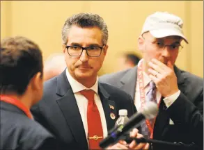  ?? Bob Luckey Jr. / Hearst Connecticu­t Media ?? Candidate Manny Santos, the former Mayor of Meriden, during the nominating process for the Republican candidate for the 5th District Congressio­nal seat at the Republican State Convention at Foxwoods Casino in Mashantuck­et on May 11.