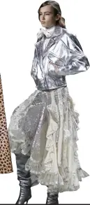  ??  ?? HEAVY METAL: A metallic silver jacket tops a shiny outfit from Zimmermann.
