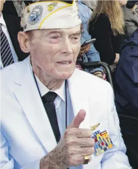  ?? CRAIG T. KOJIMA/HONOLULU STAR-ADVERTISER VIA AP, FILE ?? Jack Holder gestures during the 81st Pearl Harbor Remembranc­e Day ceremony, Dec. 7, 2022, in Pearl Harbor, Hawaii.