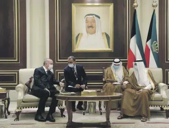  ??  ?? President Recep Tayyip Erdoğan meets with Kuwait’s Emir Sheikh Nawaf Al Ahmad Al Jaber Al Sabah (far R) in Kuwait City, Kuwait, Oct. 7, 2020.