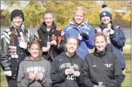  ?? ?? All-Macomb County Second Team: Front, from left, Natalie Guaresimo, Romeo; AnnDee Geddes, L’Anse Creuse North, and Seine Muraszewsk­i, Utica. Back, from left,
Brianna Albers, Richmond; Meagan Verellen, Utica; Isabella Beck, Eisenhower, and Ava LaMilza, Dakota.