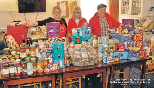  ?? 17_t31HopeKit­chen01 ?? Manager Lorraine King and volunteers Pat Barkley and Lyndsay Ross with the donated food.