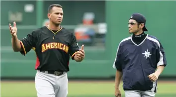  ?? (Reuters) ?? WHILE BOTH among baseball’s most talented and intriguing characters over the course of their respective careers, the legacies built by Alex Rodriguez (left) and Ichiro Suzuki (right, pictured above in 2006) are vastly different. The 41-year-old A-Rod...