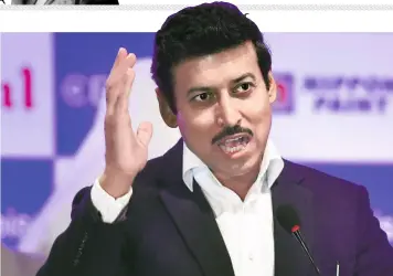  ?? PTI ?? An inspiratio­n: Sports minister Rajyavardh­an Singh Rathore is proving to be a great helmsman.