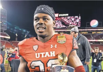  ?? KELLEY L. COX, USA TODAY SPORTS ?? Joe Williams rushed for 222 yards in Utah’s Foster Farms Bowl victory.