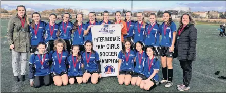  ?? SUBMITTED PHOTO ?? The Summerside Intermedia­te School Owls won the P.E.I. School Athletic Associatio­n Intermedia­te AA Girls Soccer League championsh­ip at Eric Johnston Field in Summerside on Monday afternoon. The Owls edged the Kensington Torchettes 1-0 in penalty kicks. Members of the Owls are, front row, from left: Kristyn Taylor, Maddy MacPherson, Ava Pomeroy, Kailyn Gallant, Aaliyah MacDonald, Lana Gillis and Elizabeth Smith. Back row: Sara Pauptit (coach), Sydney Cameron, Mya Goesseells, Jaelynn Oatway, Ardyn Hardy, Hannah Somers, Paige MacLean, Lauren Clark, Brooke Blanchard, Anna Smith, Reghan Betts, Ella Donovan and Kathy Gillis (coach).