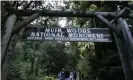  ??  ?? Visitors walk through the Muir Woods National Monument, named after John Muir, in Marin county, California. Photograph: Eric Risberg/AP