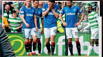  ?? GETTY IMAGES ?? Dejected: Rangers players after the fourth goal