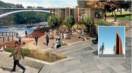  ?? PHOTOS: SUPPLIED ?? An artist’s impression of what the Ferrybank would look like. The council has approved the placement of an artwork in the Ferrybank area, pictured inset, but hasn’t signed off on the concept yet.