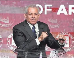  ?? MICHAEL CHOW-ARIZONA REPUBLIC ?? Rep. David Schweikert, R-Ariz., speaks during an Arizona Republican election night gathering at Scottsdale Resort at McCormick Ranch.In November 2022, Hodge lost to Schweikert by 3,195 votes.