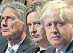  ??  ?? Philip Hammond, Amber Rudd and Boris Johnson register anxiety during the speech