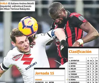  ??  ?? DUELO. El italiano Andrea Belotti (izquierda) enfrenta al francés del Milan Tiemoue Bakayoko.