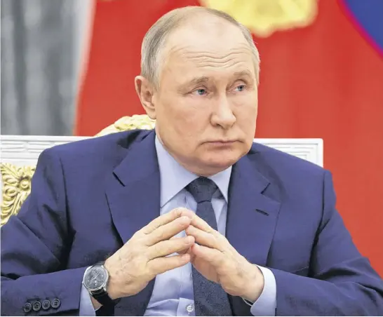  ?? REUTERS ?? Russian President Vladimir Putin chairs a residentia­l forum at the Kremlin in Moscow on April 20, 2022.