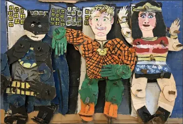  ?? SUBMITTED PHOTO ?? “Superheroe­s,” a mixed media on cardboard creation by Brent Brown is one of the works on display at Studio B Fine Art Gallery in Boyertown.
