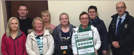  ??  ?? Pictured at the installati­on of the defibrilla­tor has been in Ballintogh­er Village were members of the Ballintogh­er Defib Working Group; Karen Gallagher, Thomas Walsh, Tricia Collery, Josephine Reynolds, Brona Taaffe, Nuala Parkes, Marie Kelly, Finbar Diamond.
