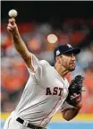  ?? Brett Coomer / Houston Chronicle ?? Justin Verlander earned the win for the Astros in Game 2 of the ALCS at Minute Maid.