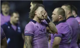  ?? Photograph: Scott Heppell/AP ?? Stuart Hogg, centre, rues Scotland’s missed opportunit­y to beat the All Blacks.