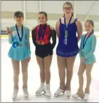  ?? Photo submitted ?? From left, Moriah Van’t Land (gold), Brooklyn Watmough (gold, bronze), Shayleen Mann (gold) and Shanelle Mann (gold) turned in outstandin­g performanc­es at the Alberta, N.W.T.-Nunavut StarSkate Championsh­ips in Spruce Grove last weekend. Missing is gold...