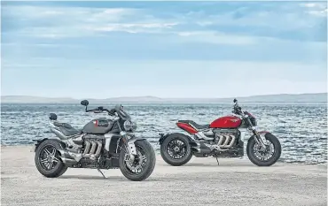  ??  ?? Triumph s new super-cruiser is available as the R version (right) and the more touringori­entated GT (left). Left: The TFT instrument panel can be personalis­ed, allowing the rider to update the start-up screen message with their name.