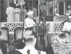  ??  ?? (From left) A session in the Constituti­on Hall on December 10, 1946 ; Jawaharlal Nehru addressing the midnight session of the Constituen­t Assembly on August 15, 1947; Counting of votes in independen­t India’s first elections on January 17, 1952.