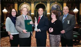  ?? SUBMITTED PHOTO ?? Pictured (from left to right) Amy Newton, chairwoman of the Board of the Pennsylvan­ia Jaycees; state Sen. Andy Dinniman; Phoenixvil­le Mayor Peter Urscheler, state Rep. Danielle Friel-Otten; and Phoenixvil­le Chief of Police Thomas Showstrom.