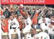  ?? MARK DOLEJS, USA TODAY SPORTS ?? Oct. 31: Insane return lifts Miami past Duke Hurricanes players celebrate with fans after their improbable last-play victory.