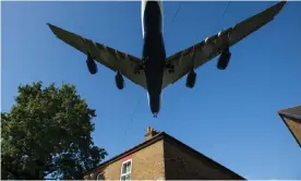  ??  ?? Could air traffic be a cause of the Hum? ... An aeroplane prepares to land at Heathrow airport. Photograph: Daniel Leal-Olivas/AFP/Getty Images