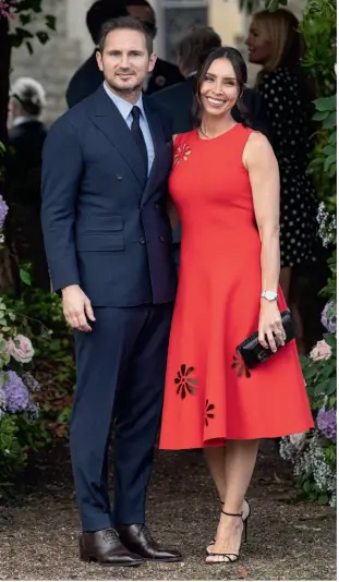  ??  ?? Christine Lampard dons Oscar de la Renta to celebrate with husband Frank plus fellow guests Cat Deeley and her husband Patrick Kielty (below left) and David Walliams and model Keeley Hazell (below right)