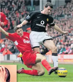  ??  ?? RIVAL SHOT Gerrard and Keane in their heyday but, left, Irishman went through hell after Celtic’s Cup loss to Clyde