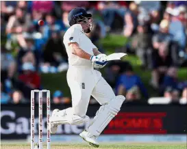  ??  ?? Ouch!: England’s Jonny Bairstow is struck on the helmet by a ball from New Zealand’s Colin de Grandhomme during their second Test match yesterday.
