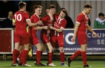  ?? ?? Enniskille­n Rangers players celebrate a goal against Tummer last Wednesday but is their place in the final in jeopardy?