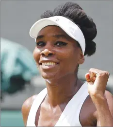  ??  ?? OLD WAR-HORSE . . . Venus Williams reacts after winning against Croatia’s Ana Konjuh during their women’s singles fourth round match at Wimbledon Tennis Championsh­ips in southwest London yesterday. Five-time champion Venus Williams became the oldest...