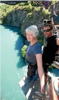  ??  ?? Jeanette Fitzsimons gives her valedictor­y speech to Parliament; top right, with her co-leader and much-loved colleague Rod Donald; and bungy jumping at Kawerau near Queenstown.