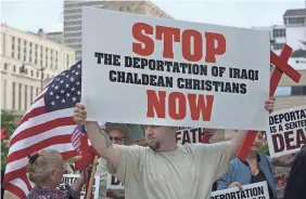  ?? ELAINE CROMIE/USA TODAY NETWORK ?? Jeremiah Suleiman joins a rally attempting to stop the deportatio­n of Iraqi immigrants June 16, 2017, in Detroit. An ACLU lawsuit on behalf of the immigrants failed this month.