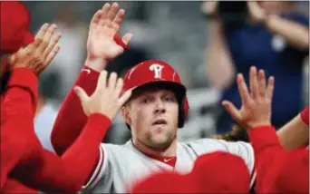  ?? JOHN BASEMORE — THE ASSOCIATED PRESS ?? Things are looking up for Rhys Hoskins and the Phillies after a 1-4 start. They home from a 4-3 road trip as winners in six of their last nine games. returned