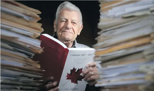  ?? JULIE OLIVER ?? To help celebrate Canada’s 150th year, former photojourn­alist Paul Taillefer, 93, decided to write a 500-page history book of Canada.