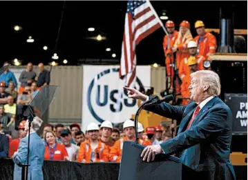  ?? EVAN VUCCI/AP ?? President Donald Trump praises the turnaround Thursday at a U.S. Steel plant in Granite City, Ill., near St. Louis.