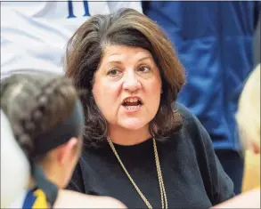  ?? Jim Franco / Special to the Times Union ?? Quinnipiac coach Tricia Fabbri talks to her team during a game against Siena in 2020.