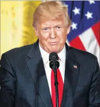  ??  ?? President Donald Trump speaks during a news conference with Norwegian Prime Minister Erna Solberg in the East Room of the White House Wednesday.