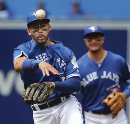  ?? RICHARD LAUTENS/TORONTO STAR ?? Second baseman Devon Travis, left, and shortstop Troy Tulowitzki might be an ideal middle-infield combinatio­n. Travis, in his second year in the majors, wants to learn and the veteran Tulowitzki is willing to teach what he has figured out over 11...