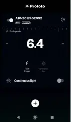  ??  ?? Kostenlose Profoto-Control-App Über die App für Android und iOS lässt sich sowohl die Blitzleist­ung als auch die Helligkeit des Dauerlicht­s einstellen.